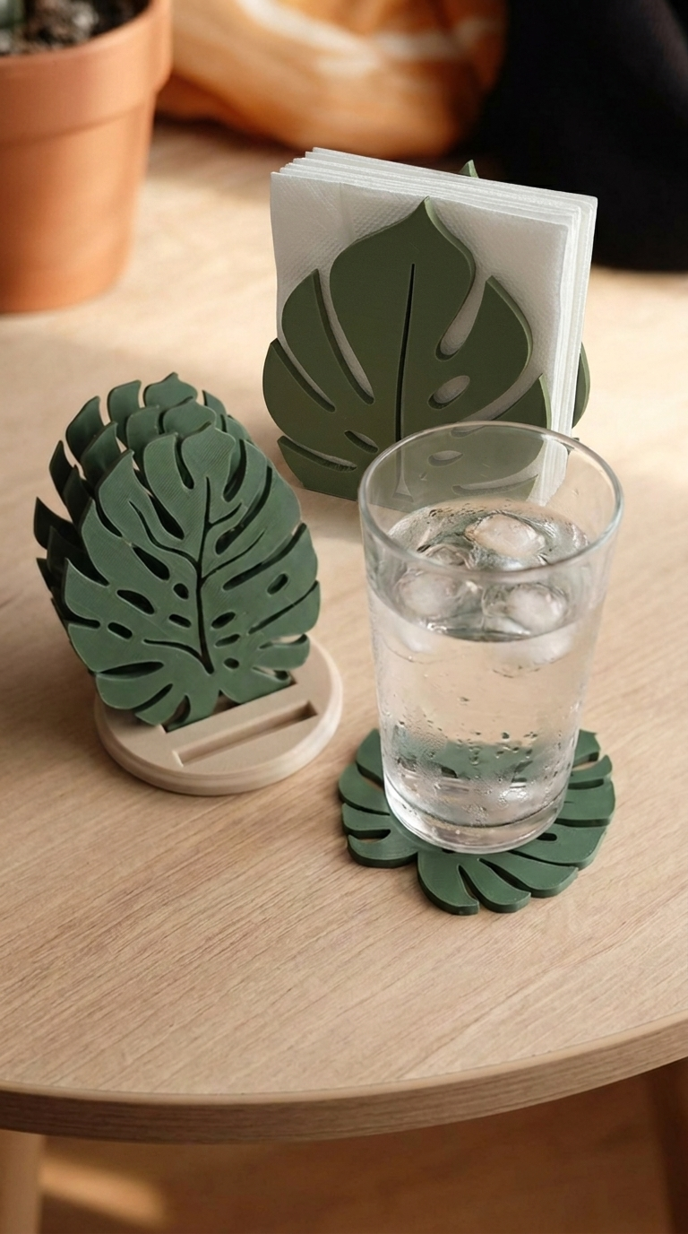 00106 - Combo Monstera Napkin holder & Coaster